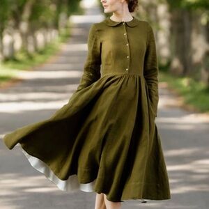 Olive Green Long-Sleeve Dress
